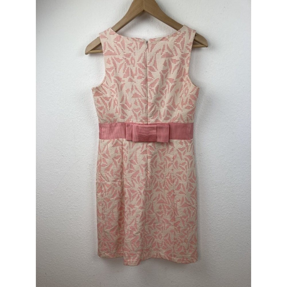 *New Ann Taylor Petites Sheath Dress Womens 6P Pink Sleeveless Print Bow Career - Picture 7 of 8